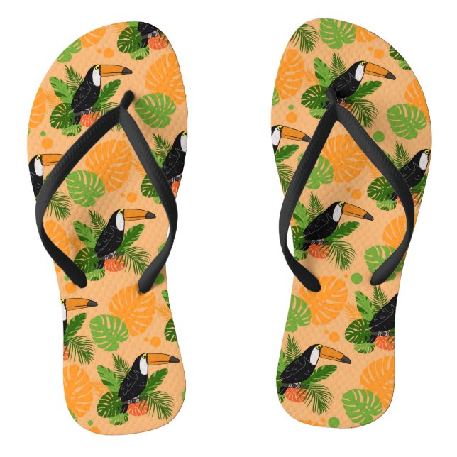 Tropical Toucan Bird Seamless Pattern Thongs (Footbed)