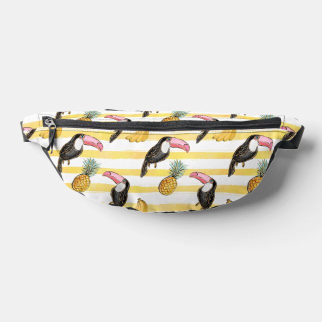 Tropical Toucan Bird Yellow Stripe Pattern Bum Bags (Lay Down)