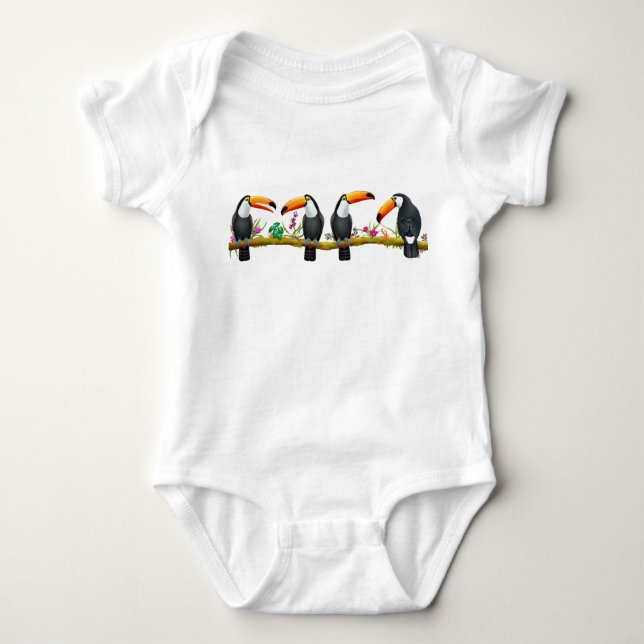 Tropical Toucan Birds Baby One Piece Bodysuit (Front)