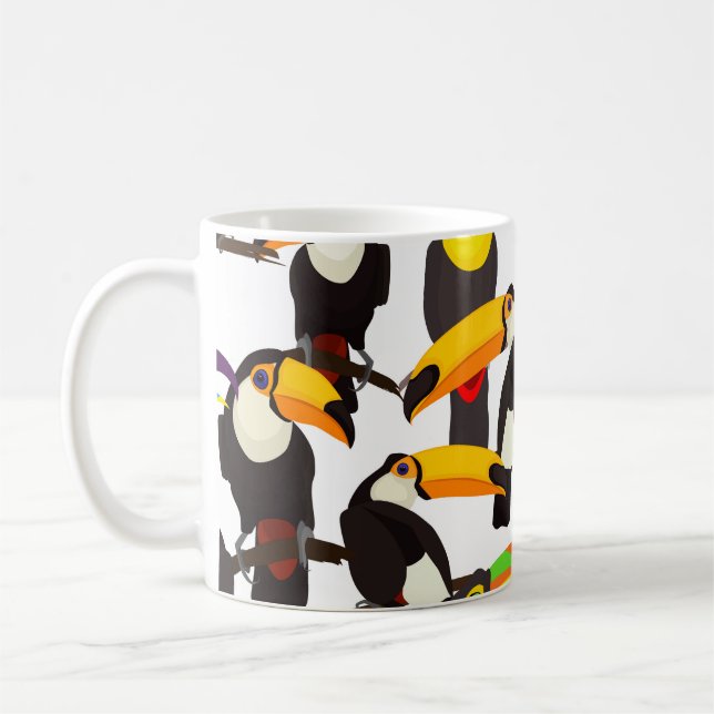 Tropical Toucan Birds Vintage Pattern Coffee Mug (Left)