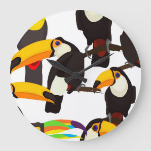 Tropical Toucan Birds Vintage Pattern Large Clock