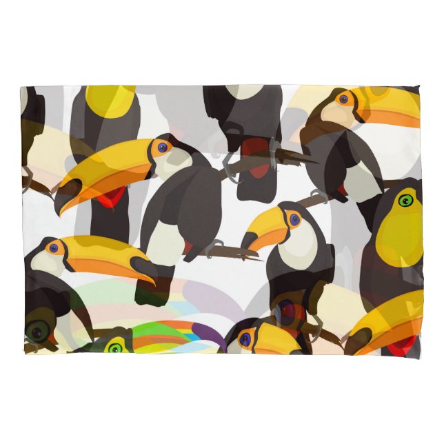 Tropical Toucan Birds Vintage Pattern Pillowcase (Front)