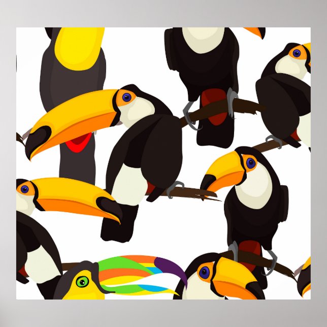 Tropical Toucan Birds Vintage Pattern Poster (Front)