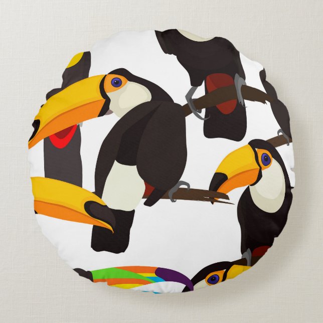 Tropical Toucan Birds Vintage Pattern Round Cushion (Front)