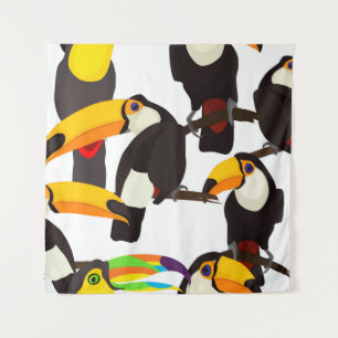 Tropical Toucan Birds Vintage Pattern Tapestry