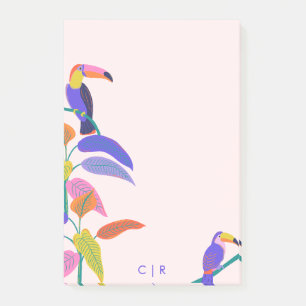 Tropical Toucan Bright Neon Monogram Blush Pink Post-it Notes