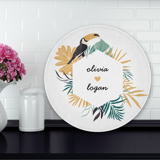 Tropical Toucan Couple's Name Cutting Board (Creator Uploaded)
