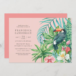 Tropical Toucan & Flowers Blush Pink Bridal Shower Invitation