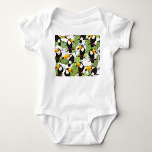 Tropical Toucan, green palms, vintage pattern. Baby Bodysuit