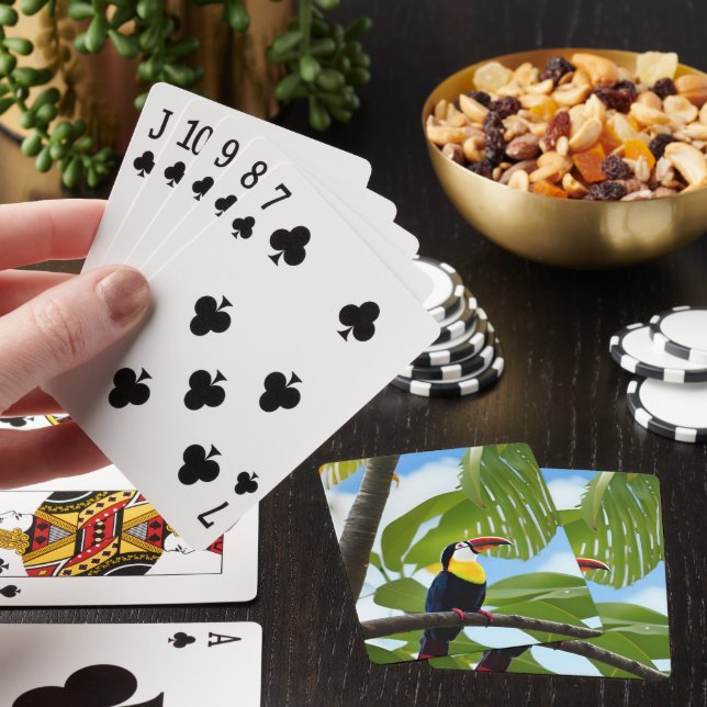 Tropical toucan in a tree playing cards (In Situ)