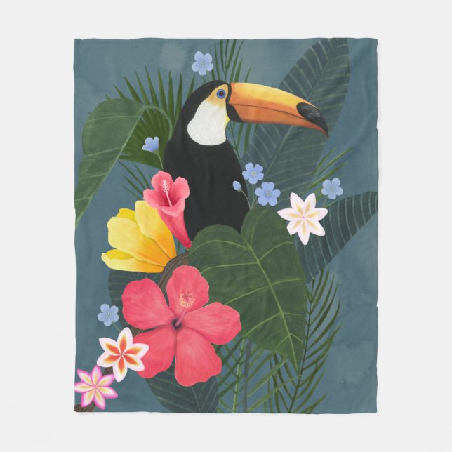 Tropical Toucan in the Wilderness Fleece Blanket (Front)