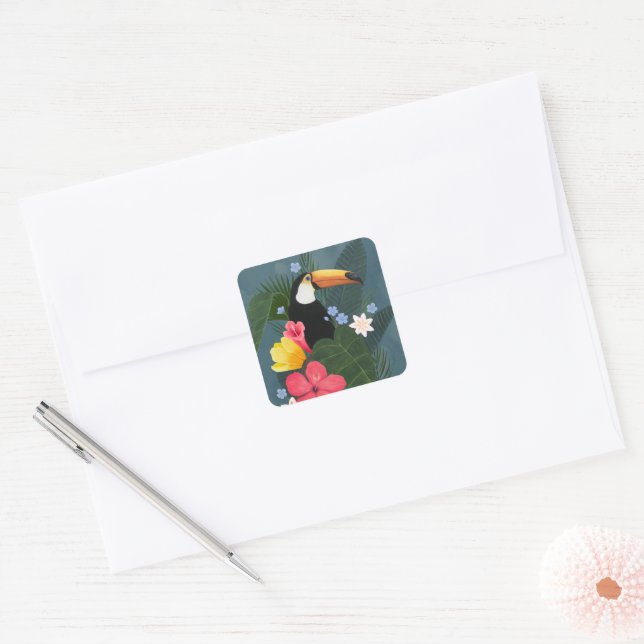 Tropical Toucan in the Wilderness Square Sticker (Envelope)