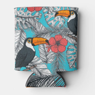 Tropical Toucan: Palm Leaves Pattern Can Cooler