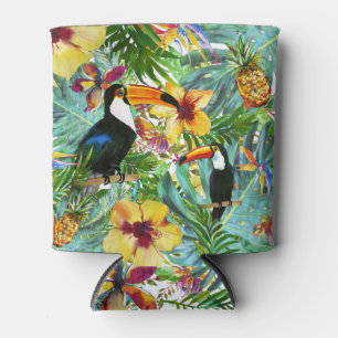 Tropical Toucan Party Palm Pineapple Modern Can Cooler