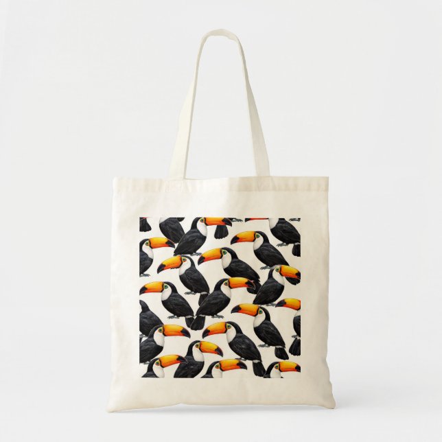 Tropical Toucan Pattern with Bright Orange Beaks Tote Bag (Front)