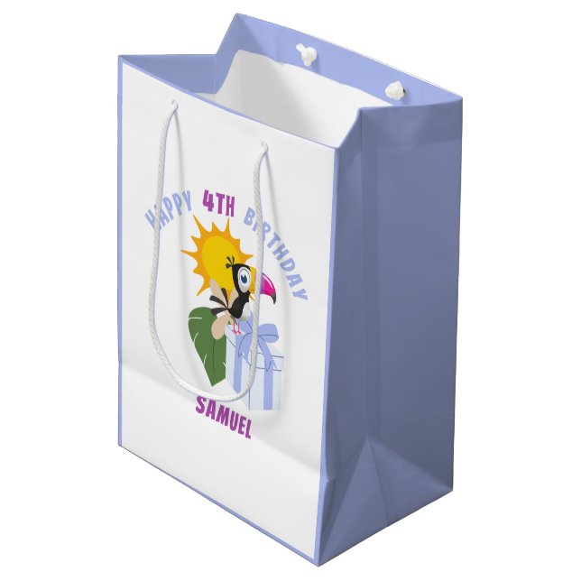 Tropical Toucan Personalised Happy Birthday Medium Gift Bag (Front Angled)