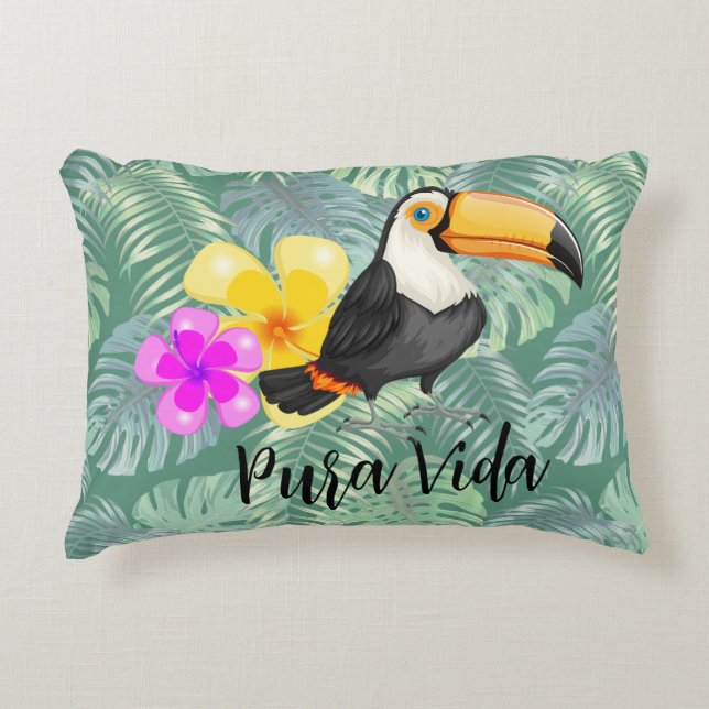 Tropical Toucan Pura Vida Design Decorative Cushion (Front)