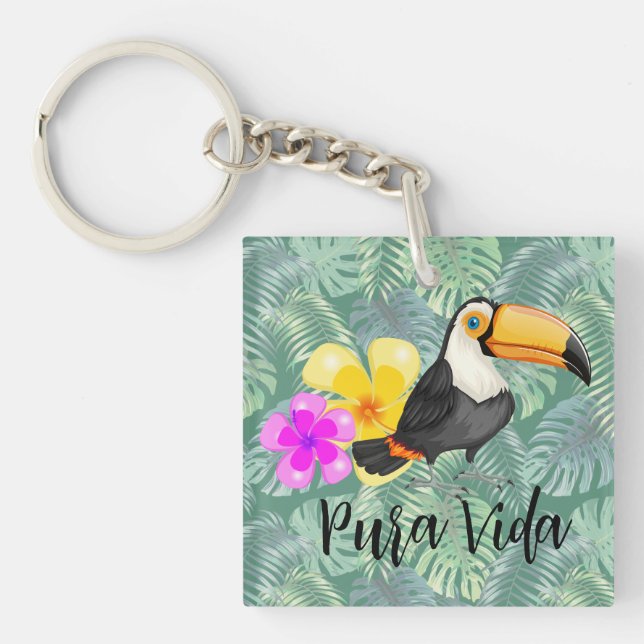 Tropical Toucan Pura Vida Design Key Ring (Front)