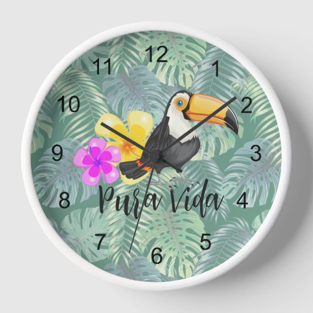 Tropical Toucan Pura Vida Design Wall Clock (Front)