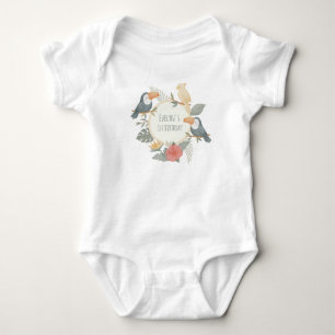 Tropical Toucan Safari Custom Name Baby Bodysuit