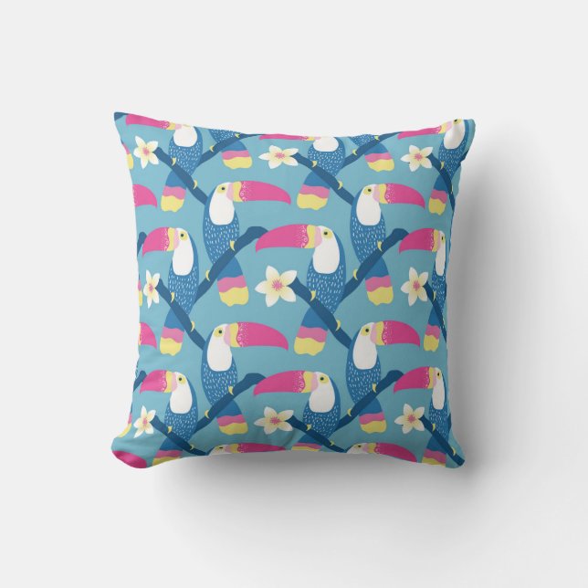 Tropical toucan: vibrant floral pattern. cushion (Front)