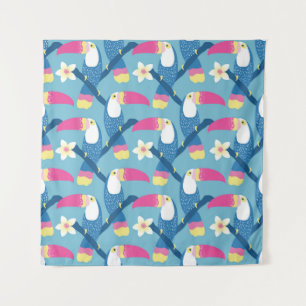 Tropical toucan: vibrant floral pattern. tapestry