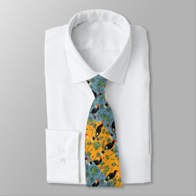 Tropical Toucan Yellow Blue Men's Tie (Tied)