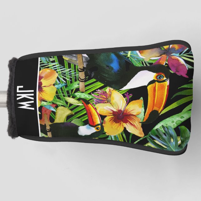 Tropical Toucans and Exotic Floral Modern Trendy Golf Head Cover (Front)
