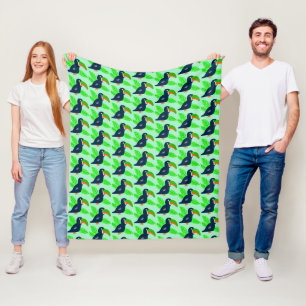 Tropical Toucans And Leaves Fleece Blanket