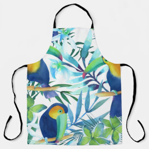 Tropical Toucans: Exotic Flower Pattern. Apron
