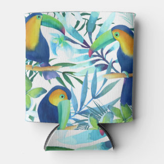 Tropical Toucans: Exotic Flower Pattern. Can Cooler