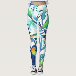 Tropical Toucans: Exotic Flower Pattern. Leggings