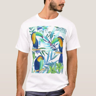 Tropical Toucans: Exotic Flower Pattern. T-Shirt