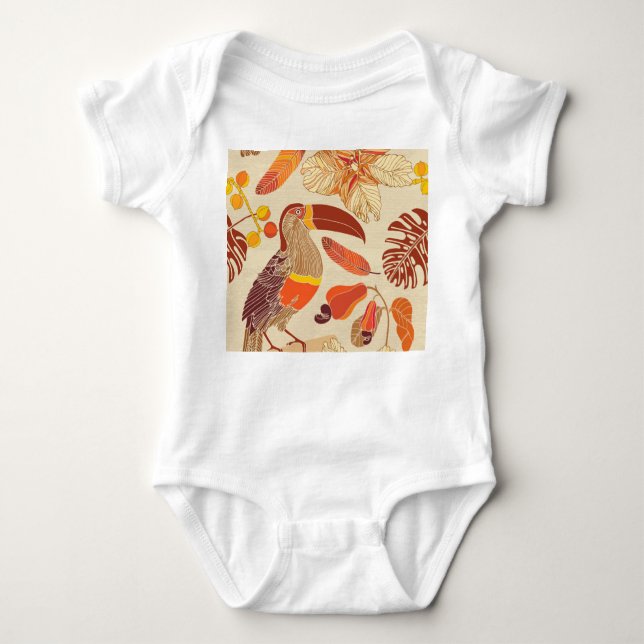 Tropical Toucans: Exotic Seamless Design Baby Bodysuit (Front)