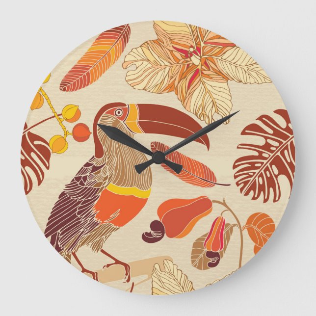 Tropical Toucans: Exotic Seamless Design Large Clock (Front)