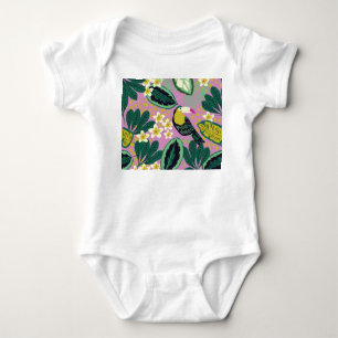 Tropical Toucans: Flower Pattern Baby Bodysuit
