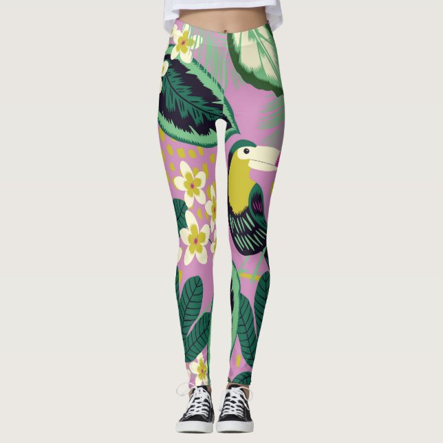 Tropical Toucans: Flower Pattern Leggings (Front)