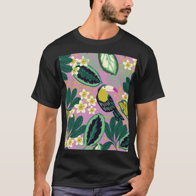 Tropical Toucans: Flower Pattern T-Shirt (Front)