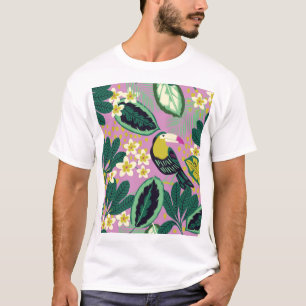 Tropical Toucans: Flower Pattern T-Shirt