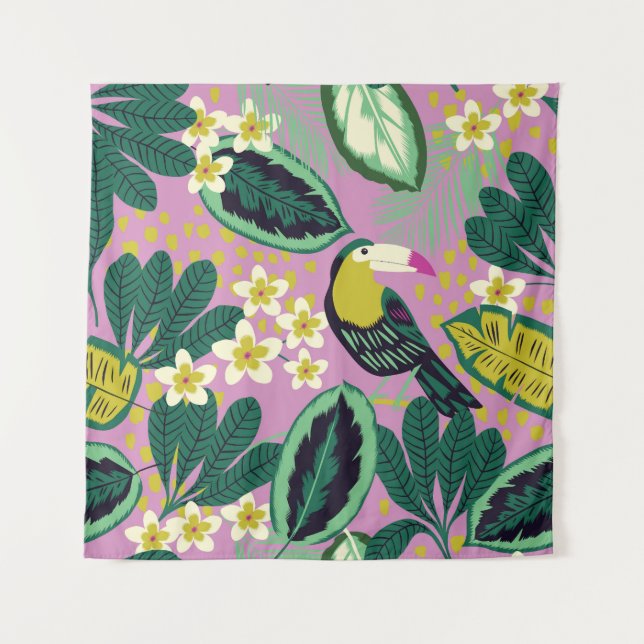 Tropical Toucans: Flower Pattern Tapestry (Front)
