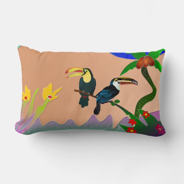Tropical Toucans in Garden Lumbar Pillow (Front)