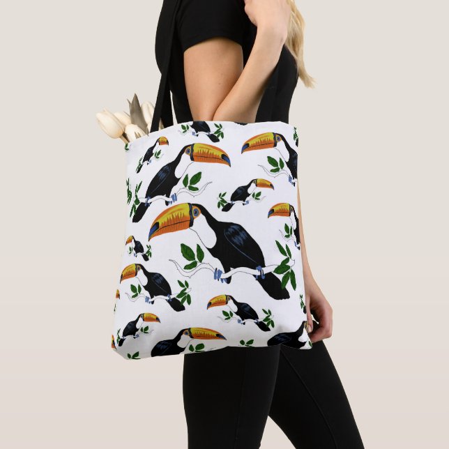 Tropical Toucans Pattern - Playful Jungle Design Tote Bag (Close Up)