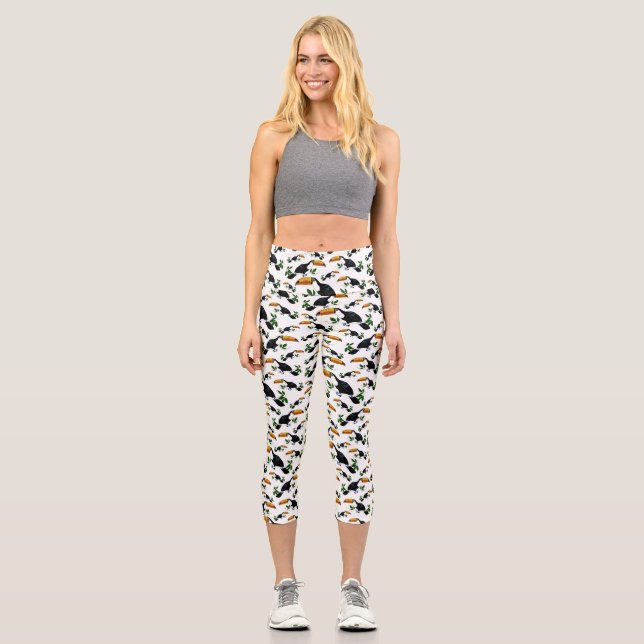 Tropical Toucans - Playful Jungle Capri Leggings (Front)