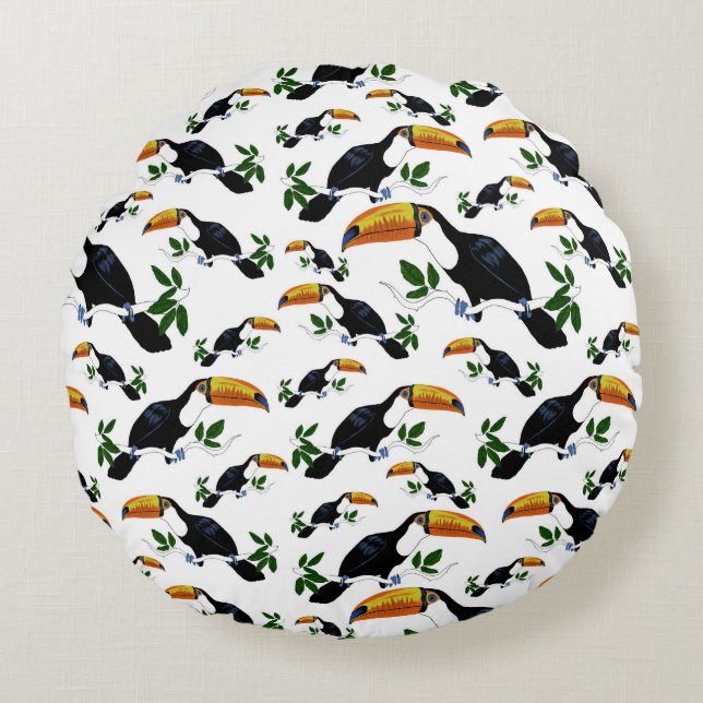 Tropical Toucans - Playful Jungle Round Cushion (Front)