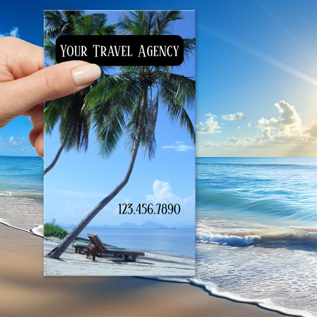 Tropical Travel Agency Business Card (Business card featuring a palm tree at the beach - travel agency - travel - tropical - beach)