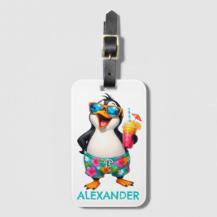 Tropical Travel Penguin Personalise Luggage Tag
