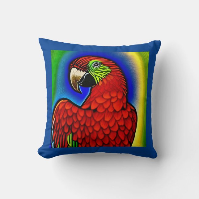 Tropical Treasure: Abstract Vibrant Parrot Artwork Cushion (Front)