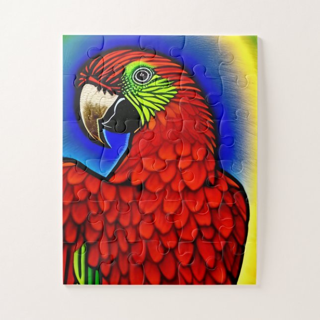 Tropical Treasure: Abstract Vibrant Parrot Artwork Jigsaw Puzzle (Vertical)