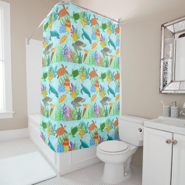 Tropical Treasures Turtles and Coral Reef  Shower Curtain (In Situ)