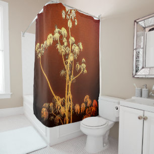 Tropical Tree Silhouette in Browns Shower Curtain